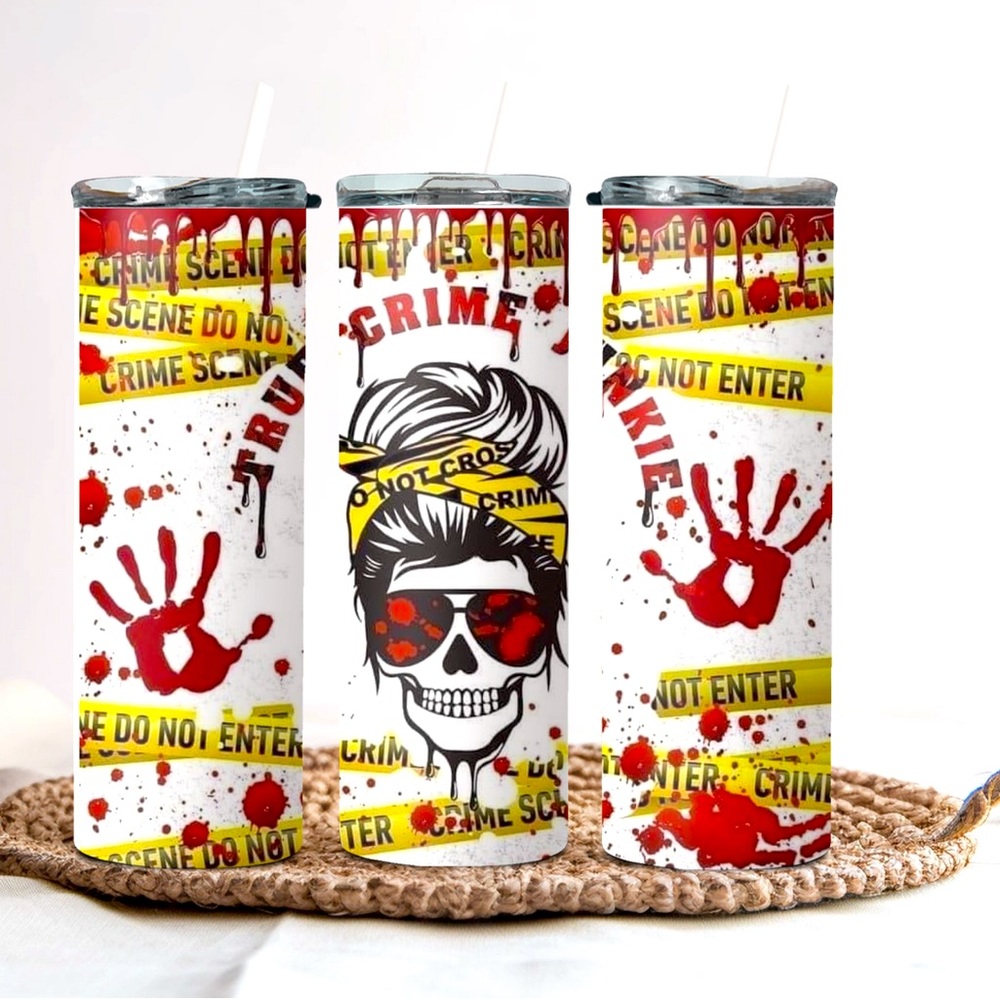 True crime  inspired 20 oz. stainless steel tumbler with lid and straw